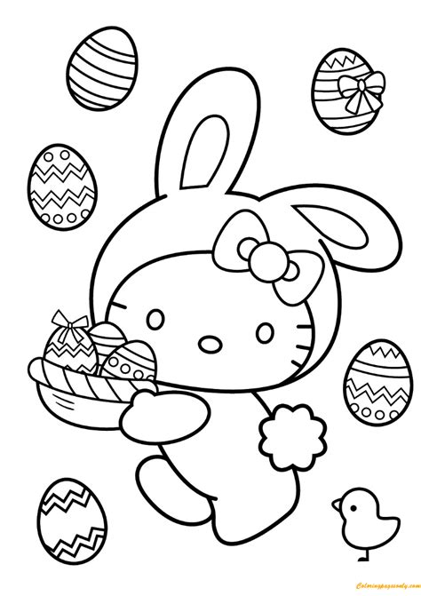 hello kitty coloring pages easter